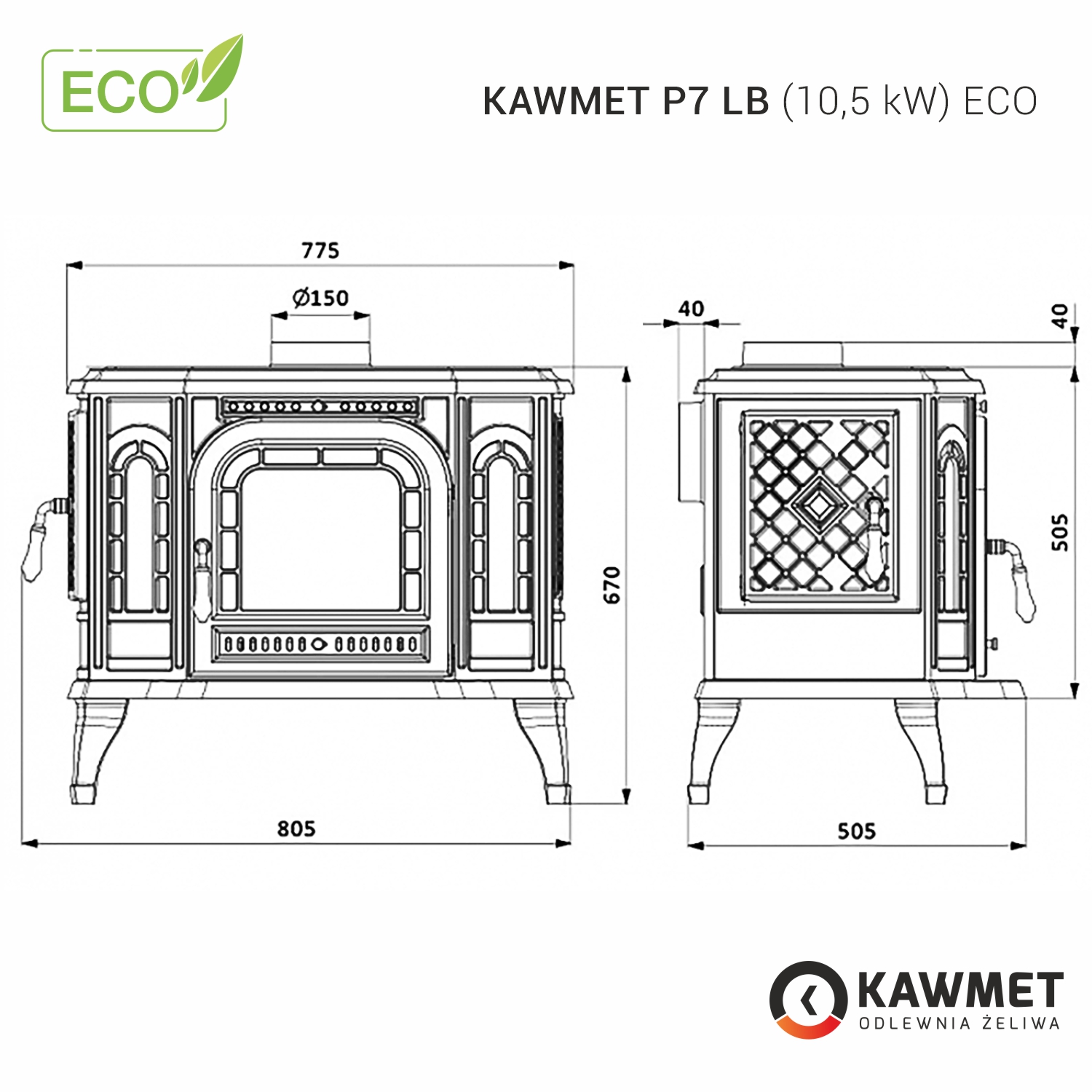 Piec wolnostojący KAWMET P7 LB (10,5 kW) ECO
