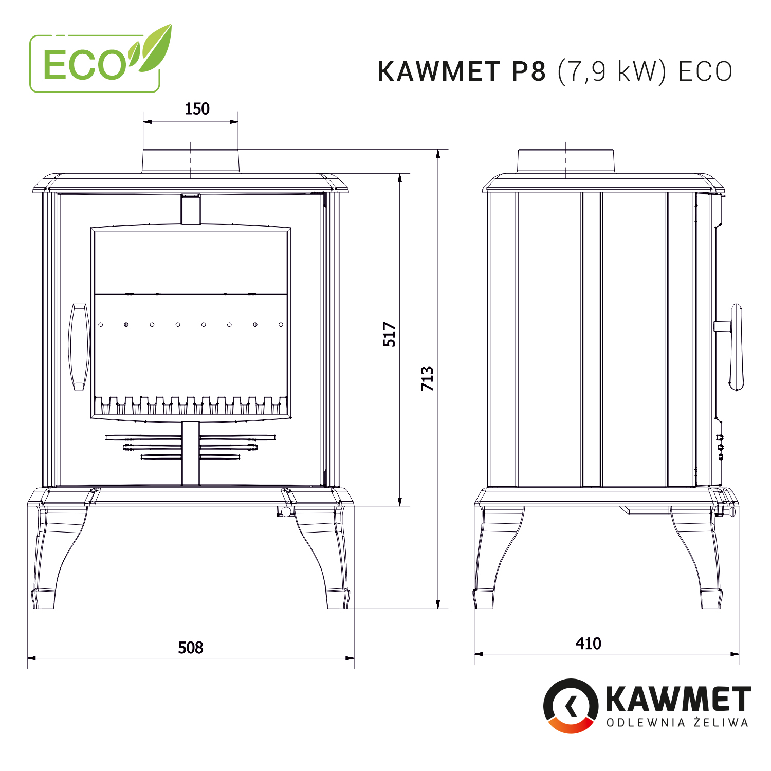 Piec wolnostojący KAWMET P8 (7,9 kW) ECO