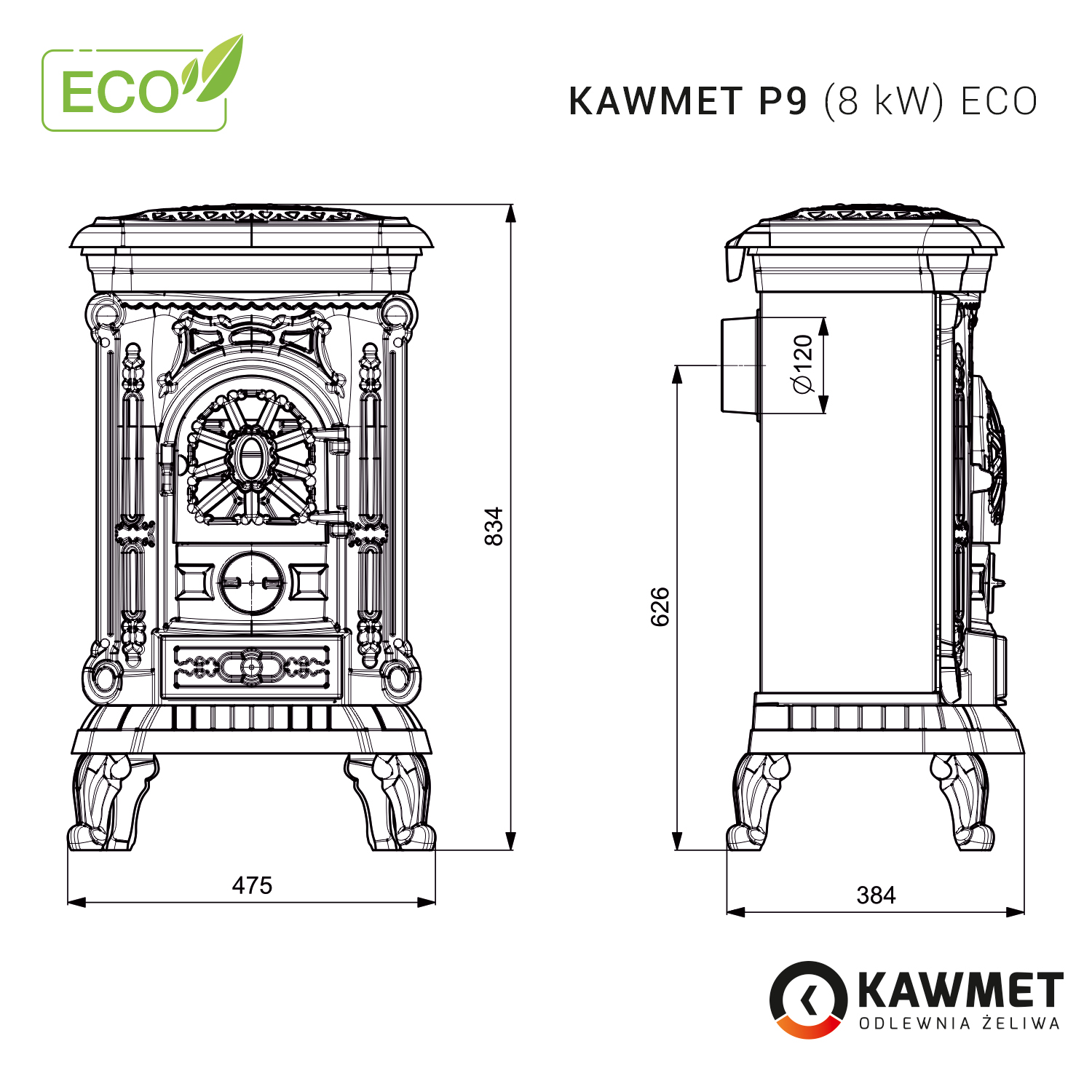 Piec wolnostojący KAWMET P9 (8 kW) ECO