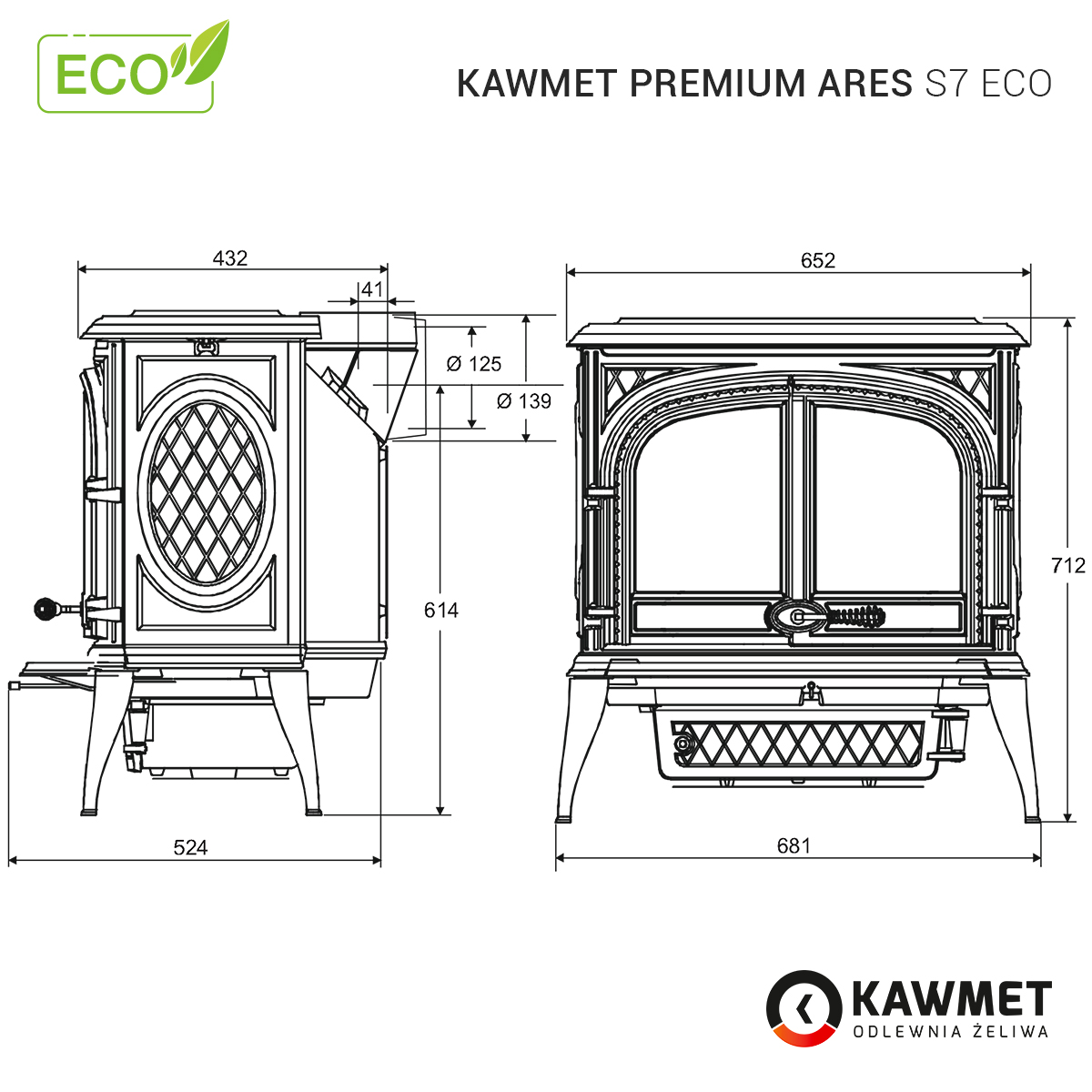 Piec wolnostojący KAWMET Premium ARES S7 ECO