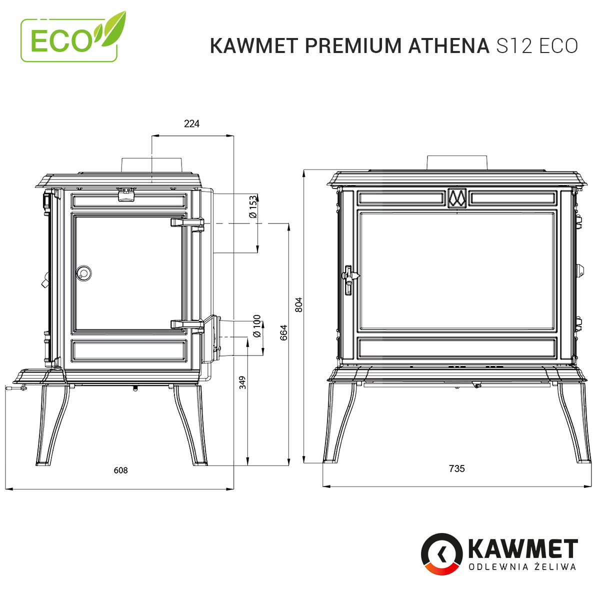 Piec wolnostojący KAWMET Premium ATHENA S12 ECO