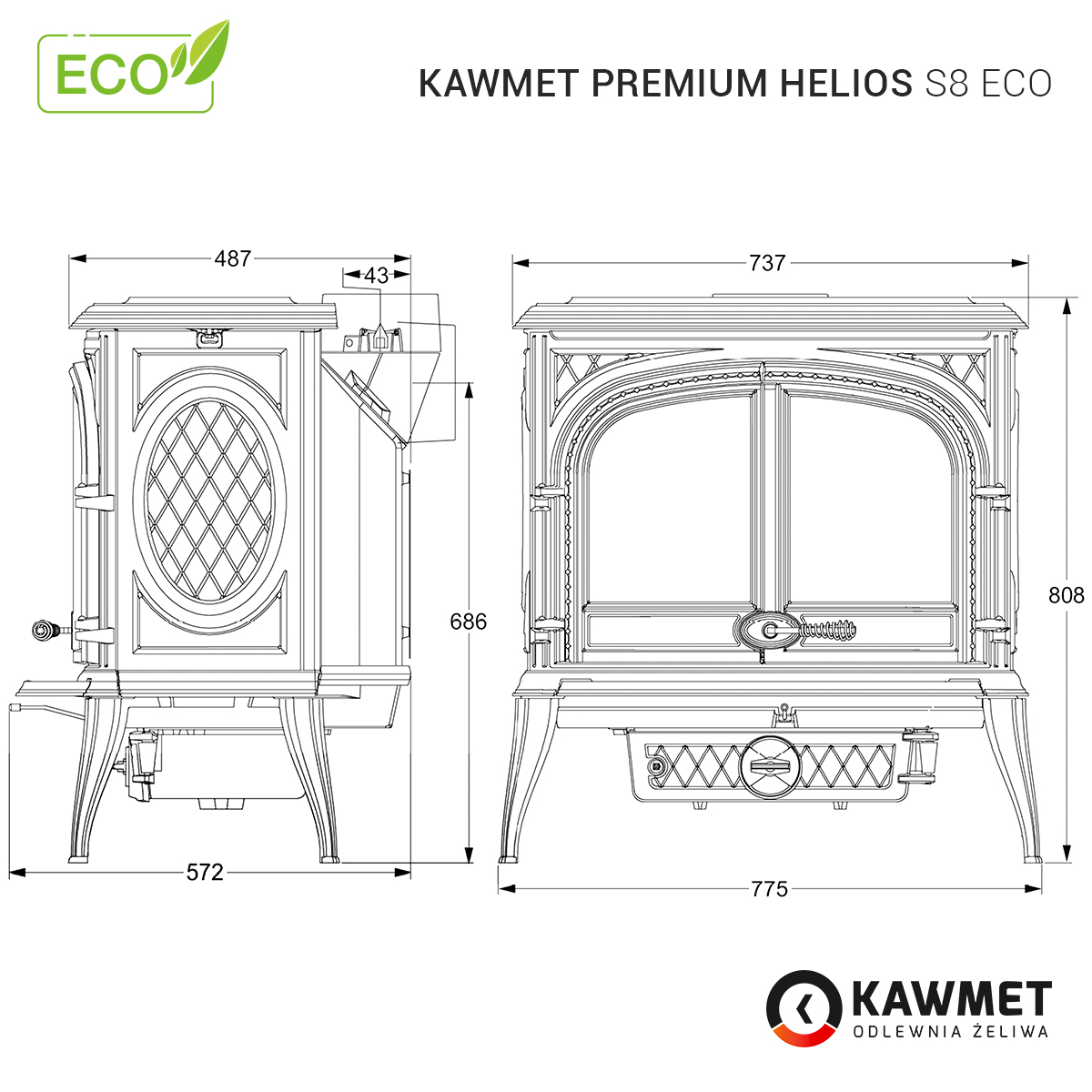 Piec wolnostojący KAWMET Premium HELIOS S8 ECO