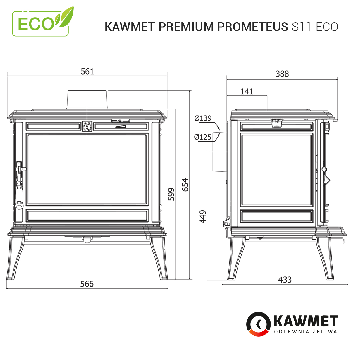 Piec wolnostojący KAWMET Premium PROMETEUS S11 ECO