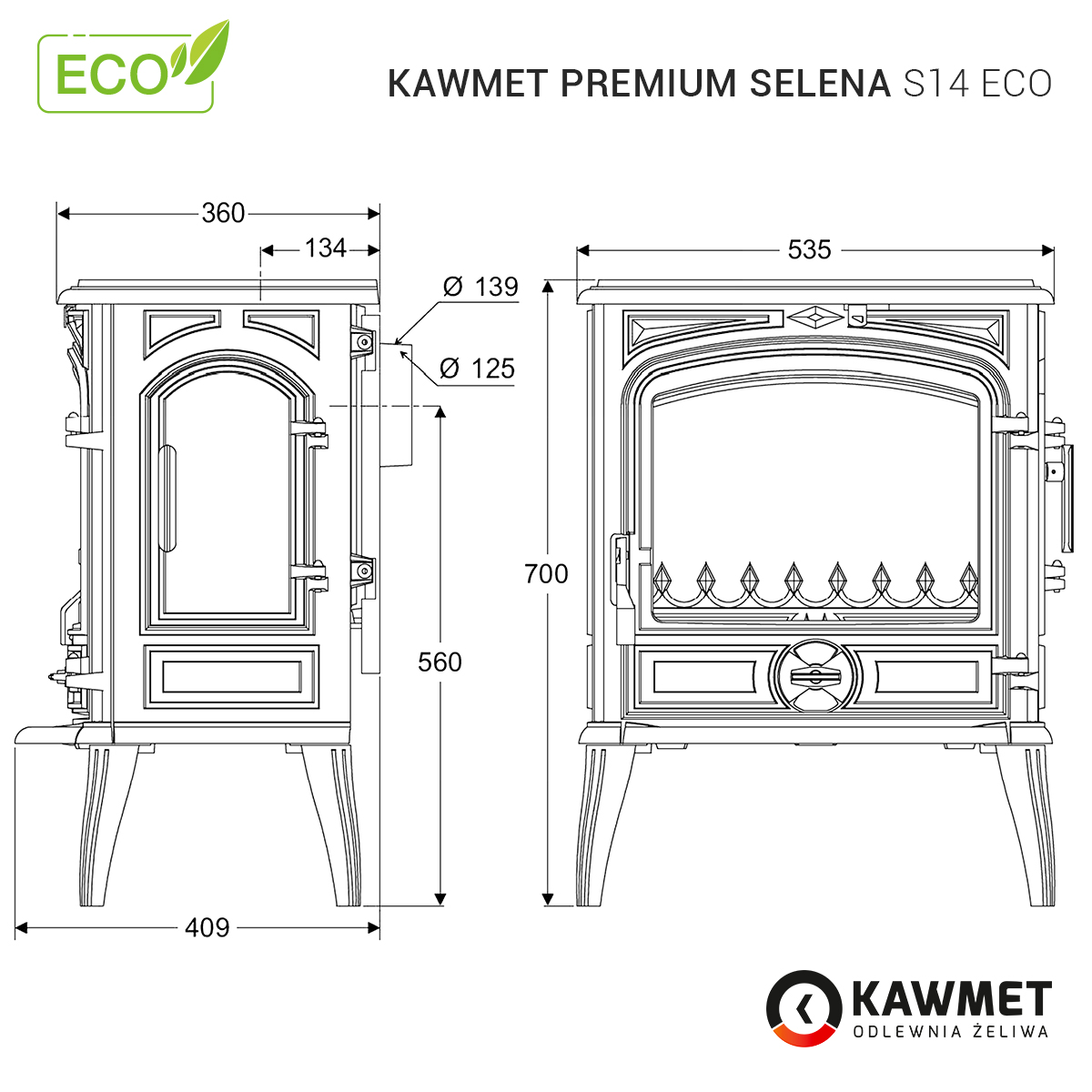 Piec wolnostojący KAWMET Premium SELENA S14 ECO