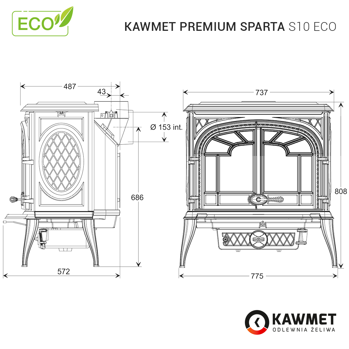 Piec wolnostojący KAWMET Premium SPARTA S10 ECO