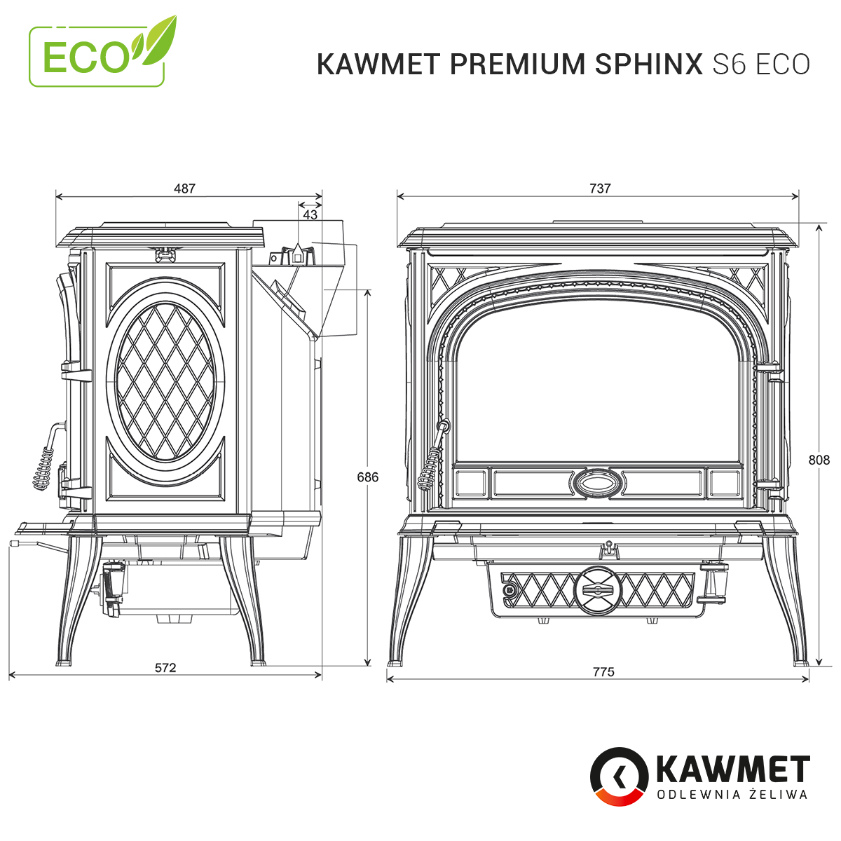 Piec wolnostojący KAWMET Premium SPHINX S6 ECO