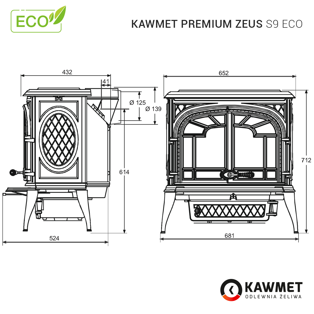 Piec wolnostojący KAWMET Premium ZEUS S9 ECO